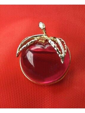 Vintage Apple Brooch Pin Goldtone Jelly Belly Country Granny Core